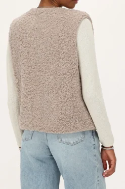 Beige Teddy Gilet Met Knoop