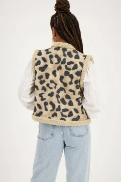 Beige Teddy Gilet Met Panterprint
