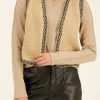 Beige Teddy Gilet Met Zwarte Embroidery