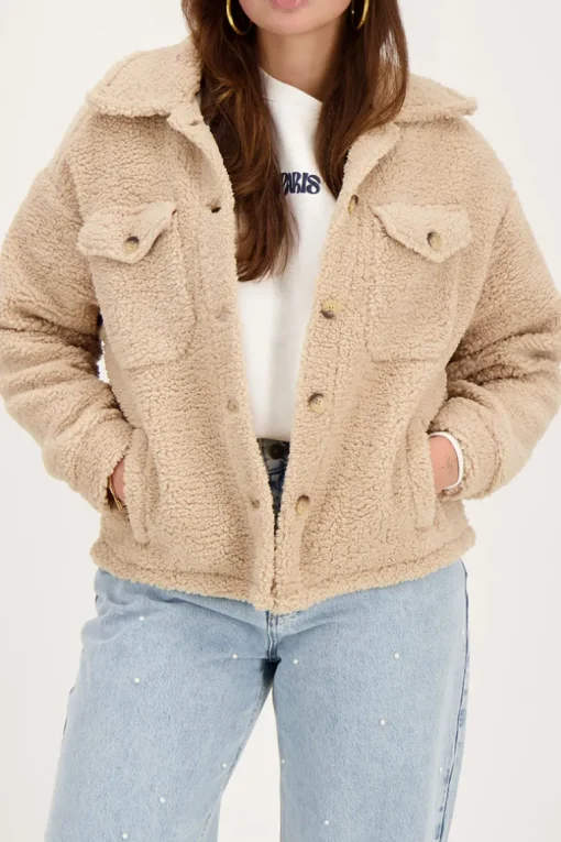 Beige Teddy Jasje Met Zakken