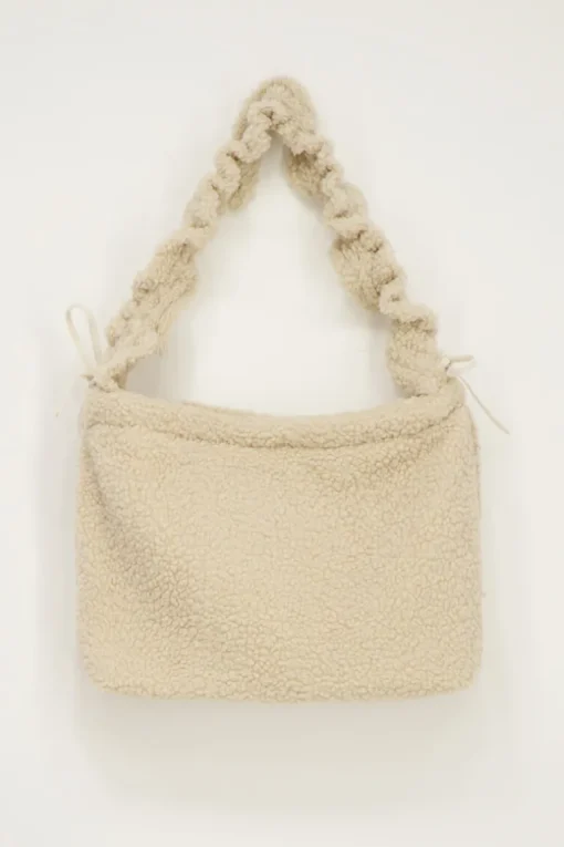 Beige Teddy Shopper Met Ruffle Strap