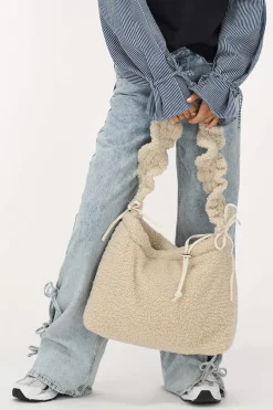 Beige Teddy Shopper Met Ruffle Strap