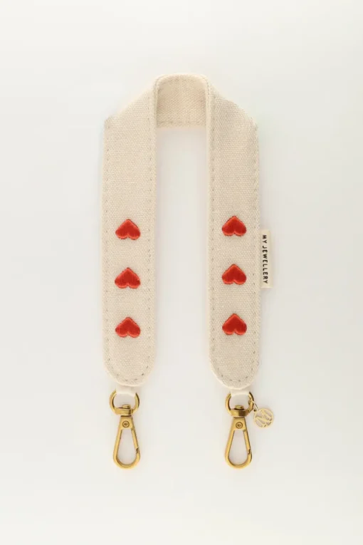 Beige Telefoonkoord Met Rode Hartjes