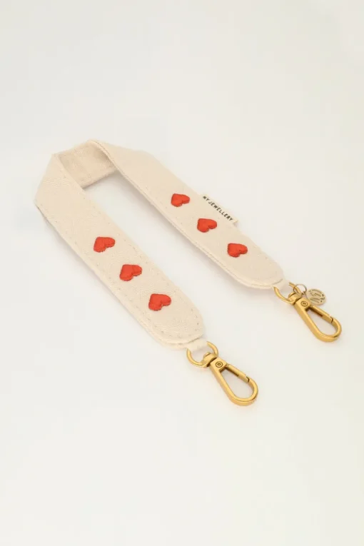 Beige Telefoonkoord Met Rode Hartjes