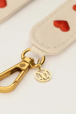 Beige Telefoonkoord Met Rode Hartjes