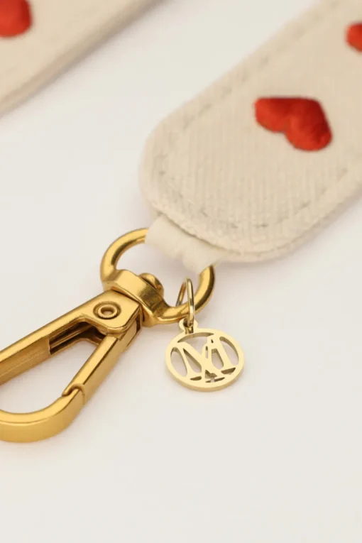 Beige Telefoonkoord Met Rode Hartjes