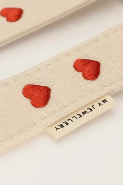 Beige Telefoonkoord Met Rode Hartjes