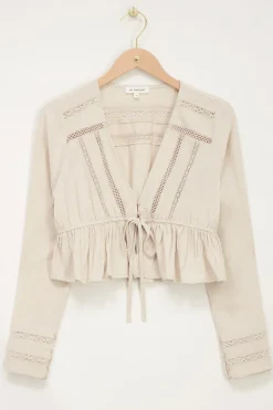 Beige Top Met Kanten Bandjes & Strik Detail