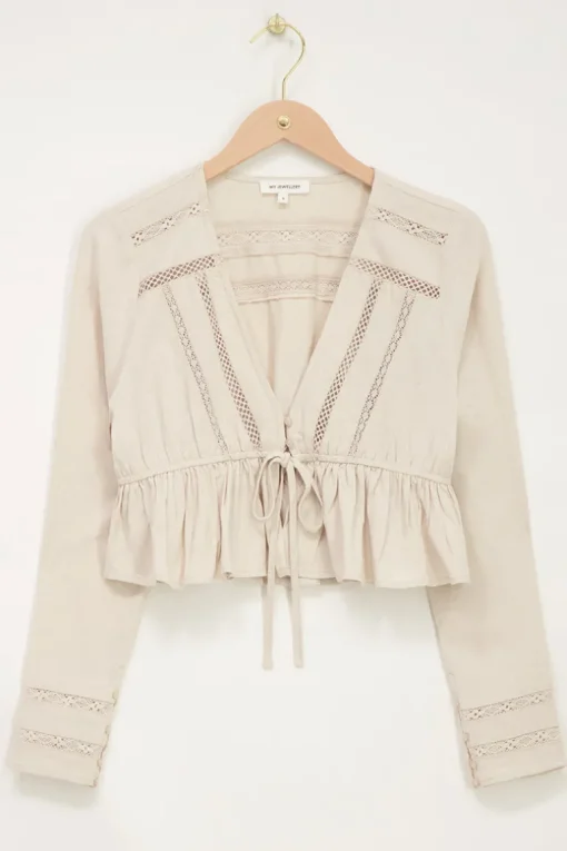 Beige Top Met Kanten Bandjes & Strik Detail