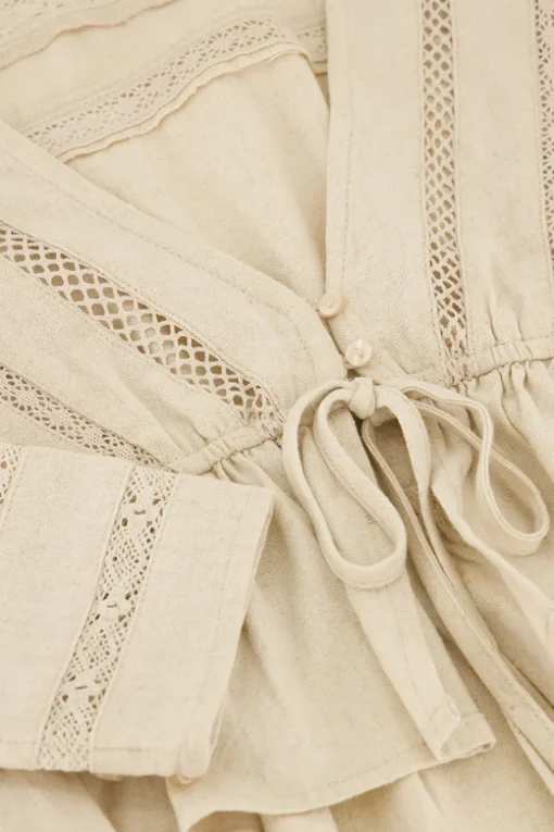 Beige Top Met Kanten Bandjes & Strik Detail