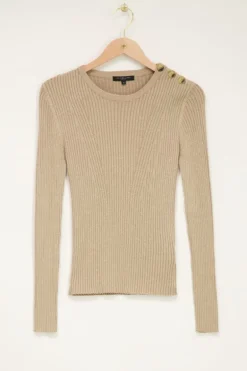 Beige Trui Met Glitter En Knopen