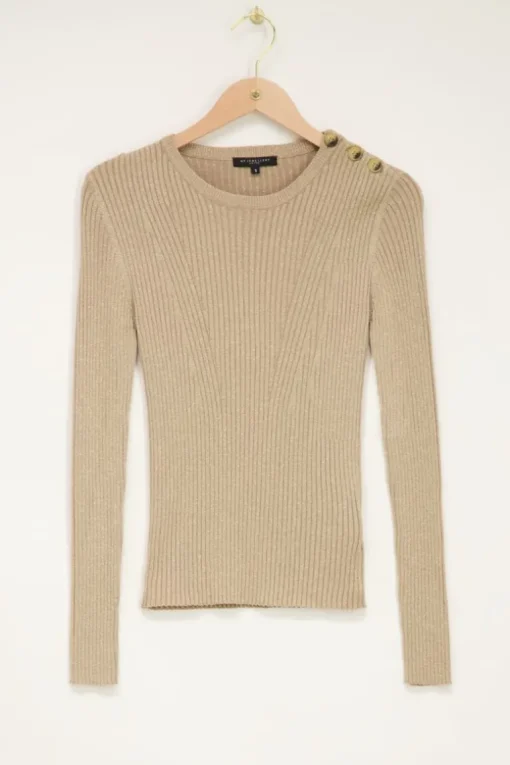 Beige Trui Met Glitter En Knopen
