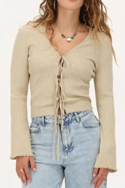 Beige Vestje Met Lurex & Strikjes