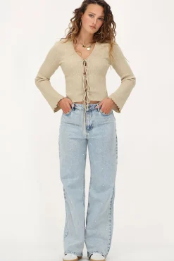 Beige Vestje Met Lurex & Strikjes