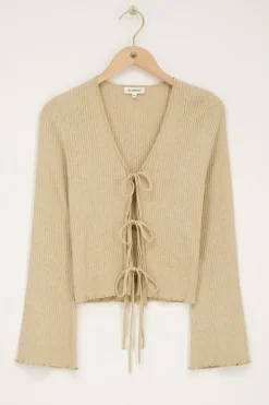 Beige Vestje Met Lurex & Strikjes
