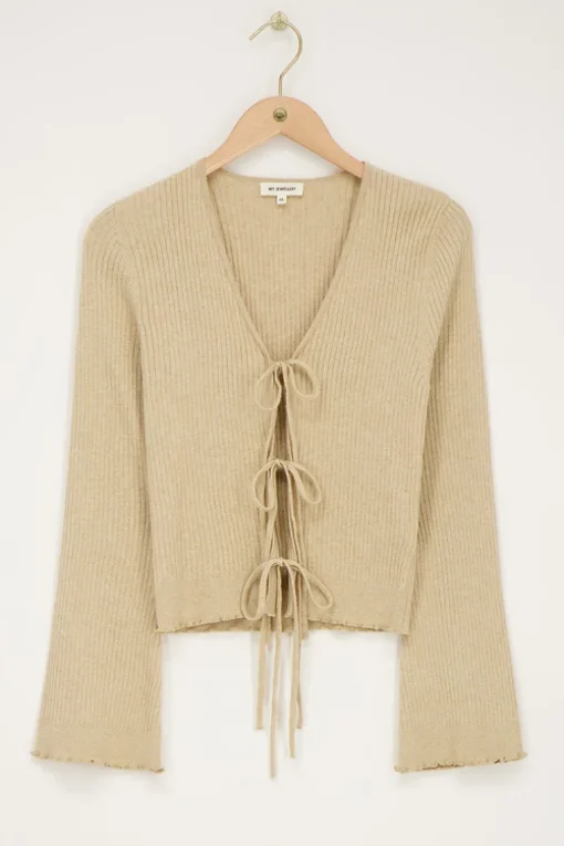 Beige Vestje Met Lurex & Strikjes
