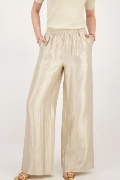 Beige Wide Leg Broek Satijnen Look