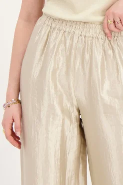 Beige Wide Leg Broek Satijnen Look