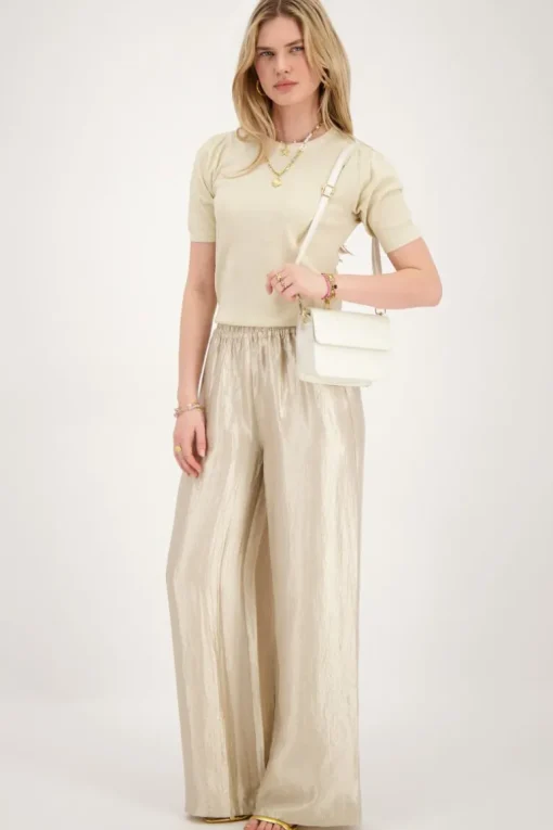 Beige Wide Leg Broek Satijnen Look