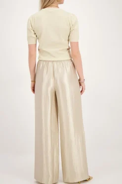 Beige Wide Leg Broek Satijnen Look