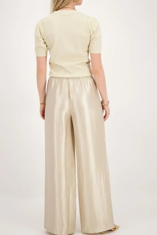Beige Wide Leg Broek Satijnen Look