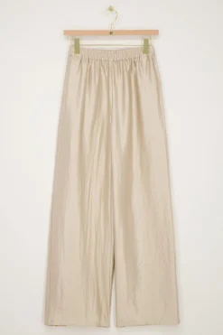 Beige Wide Leg Broek Satijnen Look