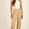 Beige Wide Leg Pantalon