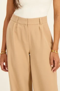 Beige Wide Leg Pantalon