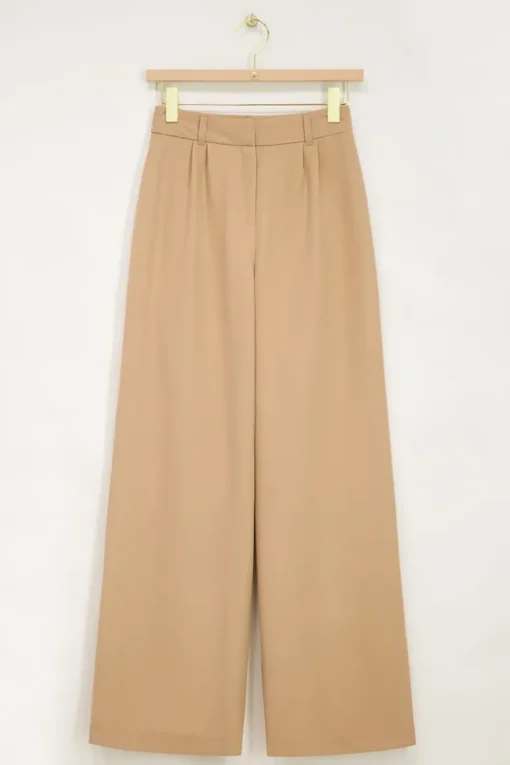 Beige Wide Leg Pantalon