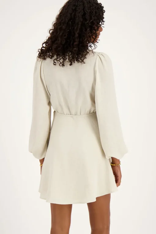 Beige Wikkeljurk Linnen Look