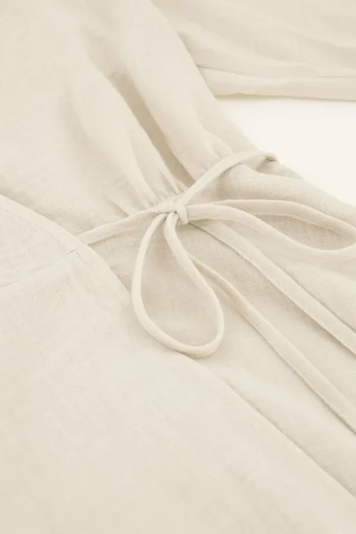 Beige Wikkeljurk Linnen Look