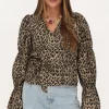 Beige Wikkeltop Met Panterprint En Pofmouwen