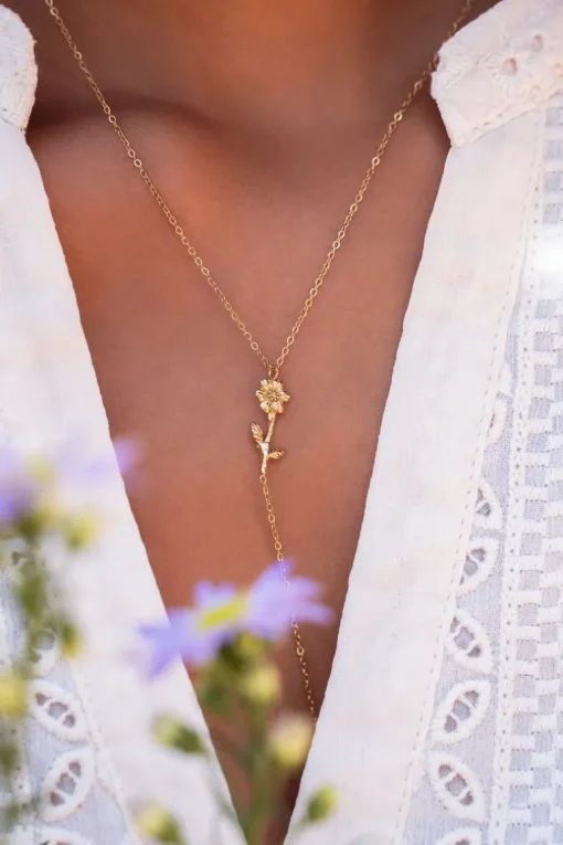 Birth Flower Ketting Met Bedel En Strass