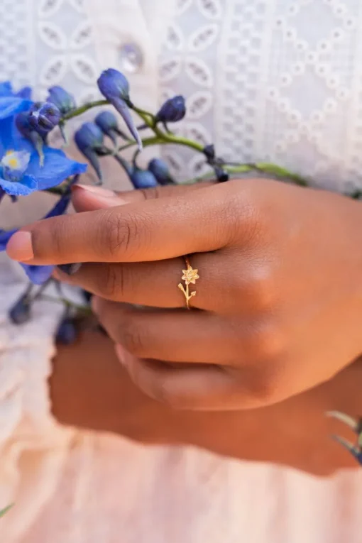 Birth Flower Ring Met Bloem