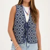 Blauw Chambray Gilet Met Hartjes Embroidery