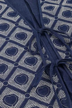 Blauw Chambray Gilet Met Hartjes Embroidery