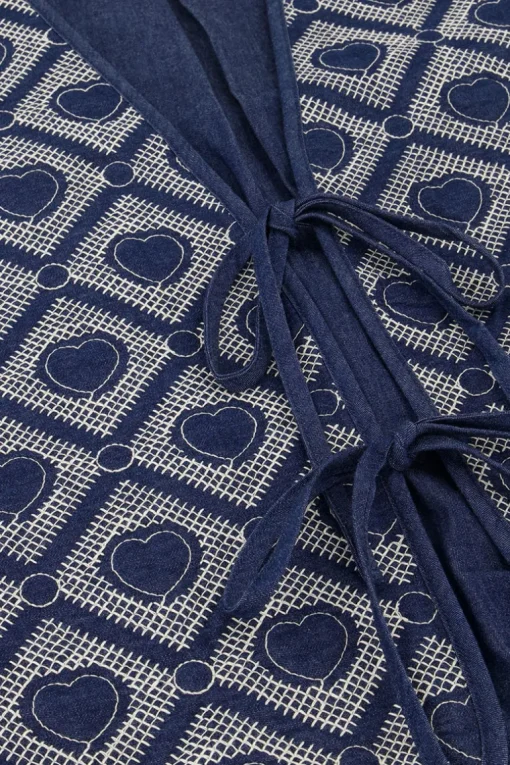 Blauw Chambray Gilet Met Hartjes Embroidery