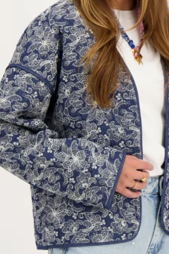 Blauw Chambray Kimono Jasje Met Embroidery