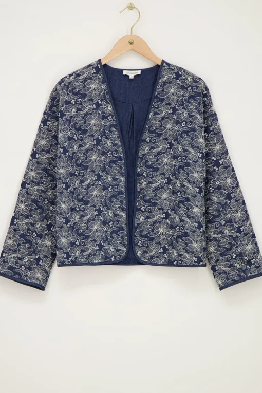 Blauw Chambray Kimono Jasje Met Embroidery