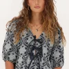 Blauw Chambray Top Met Bloemen Embroidery