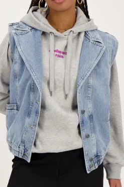 Blauw Denim Gilet Met Elastische Tailleband