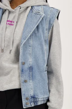 Blauw Denim Gilet Met Elastische Tailleband