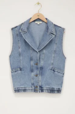 Blauw Denim Gilet Met Elastische Tailleband