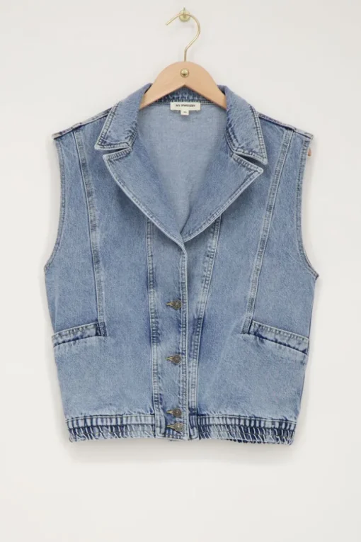 Blauw Denim Gilet Met Elastische Tailleband
