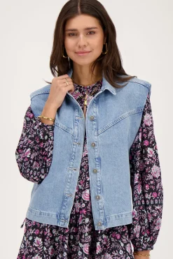 Blauw Denim Gilet Met Schoudervulling