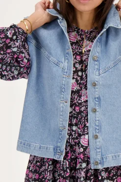 Blauw Denim Gilet Met Schoudervulling