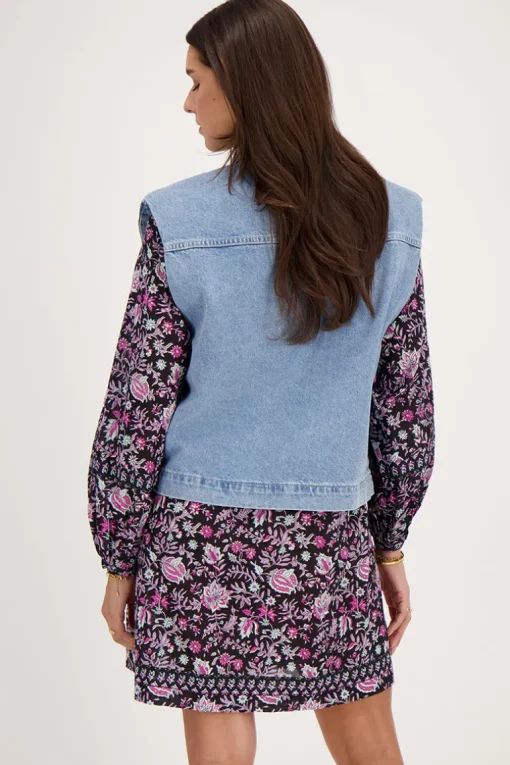 Blauw Denim Gilet Met Schoudervulling