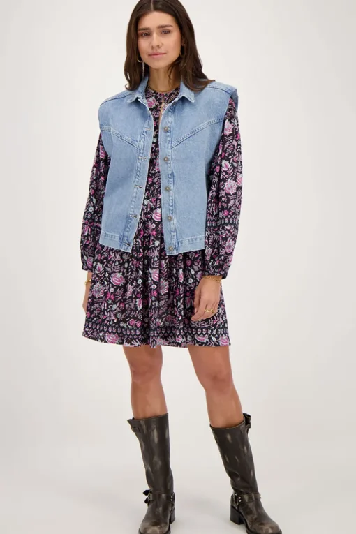 Blauw Denim Gilet Met Schoudervulling