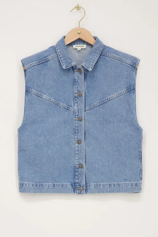 Blauw Denim Gilet Met Schoudervulling