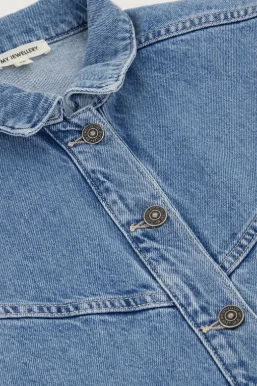 Blauw Denim Gilet Met Schoudervulling